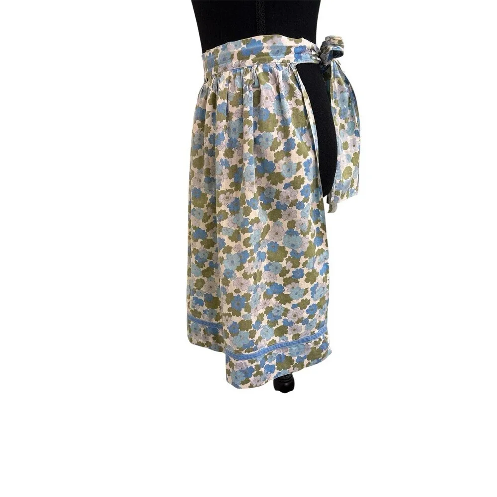 Vintage Handmade Blue And Green Floral Women’s Waist Apron With Pocket